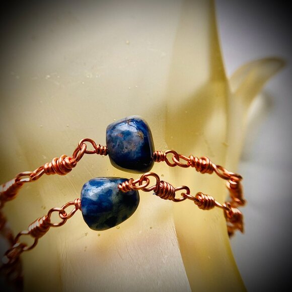 Copper chain links Lapis Lasuli Set of Two Bracelets, relationship gift - Picture 10 of 16